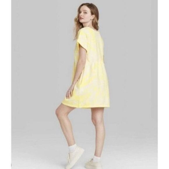 NEW Wild Fable Yellow Tie-Dye BabyDoll Dress - Picture 3 of 6